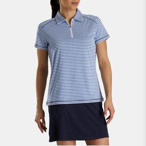 Footjoy Heather Stripe Half Zip Short Sleeve Shirt Blue White Women's Size M